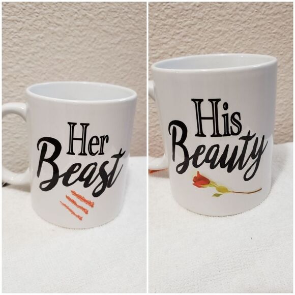 Coffee mugs, set of 2, His beauty & Her Beast - Picture 1 of 3